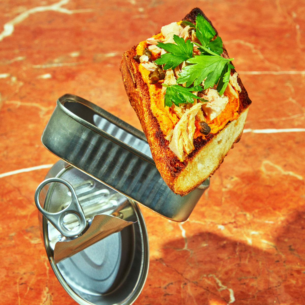 Romesco Mackerel Toast with Fried Capers