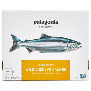 Box of Patagonia Provisions Wild Sockeye Salmon with Lemon Pepper, front