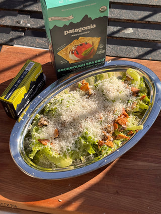 Caesar Salad with Air-fried Anchovies and Sourdough Cracker Croutons