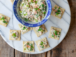 Creamy salmon dip on toasted seeded bread slices