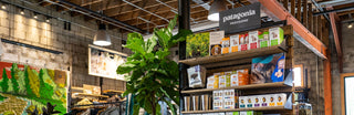 Interior shot of Patagonia store with Patagonia Provisions products on display on the endcap