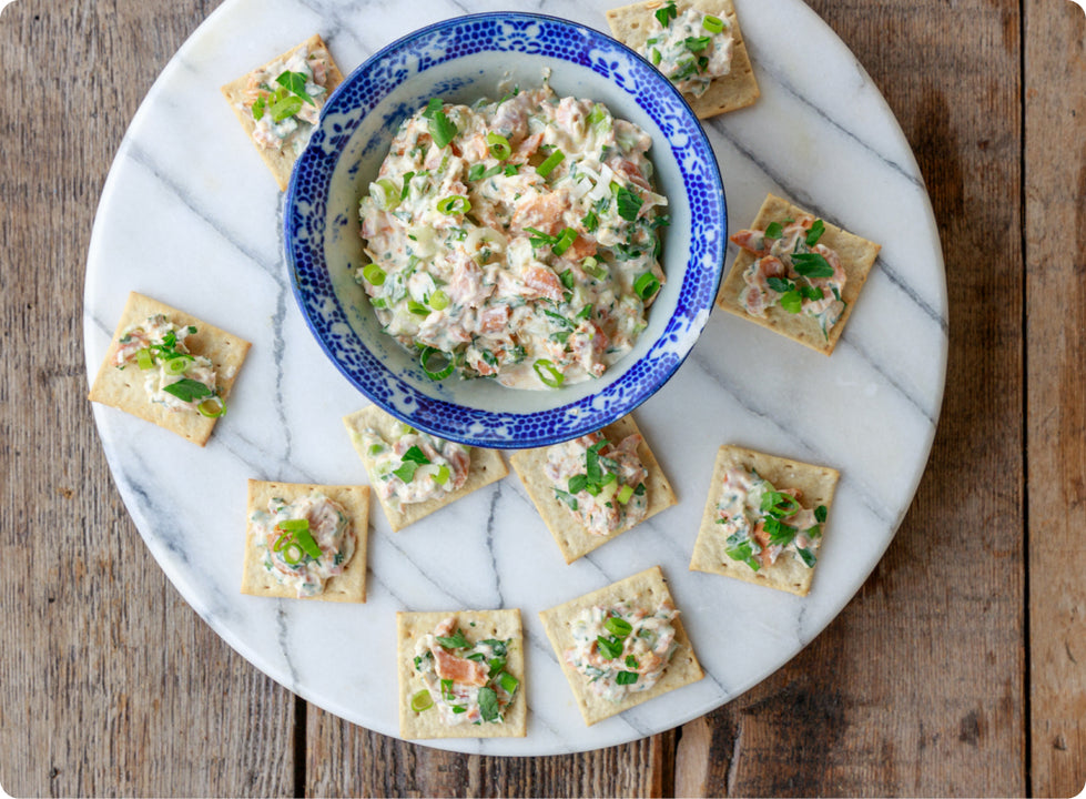 Patagonia Provisions Sourdough Sea Salt crackers with sockeye salmon dip.