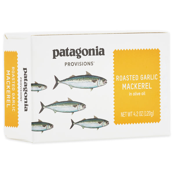 Patagonia Provisions Roasted Garlic Mackerel package three quarter view